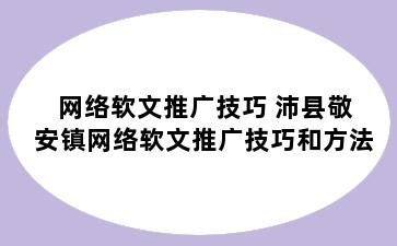 网络软文推广技巧 沛县敬安镇网络软文推广技巧和方法